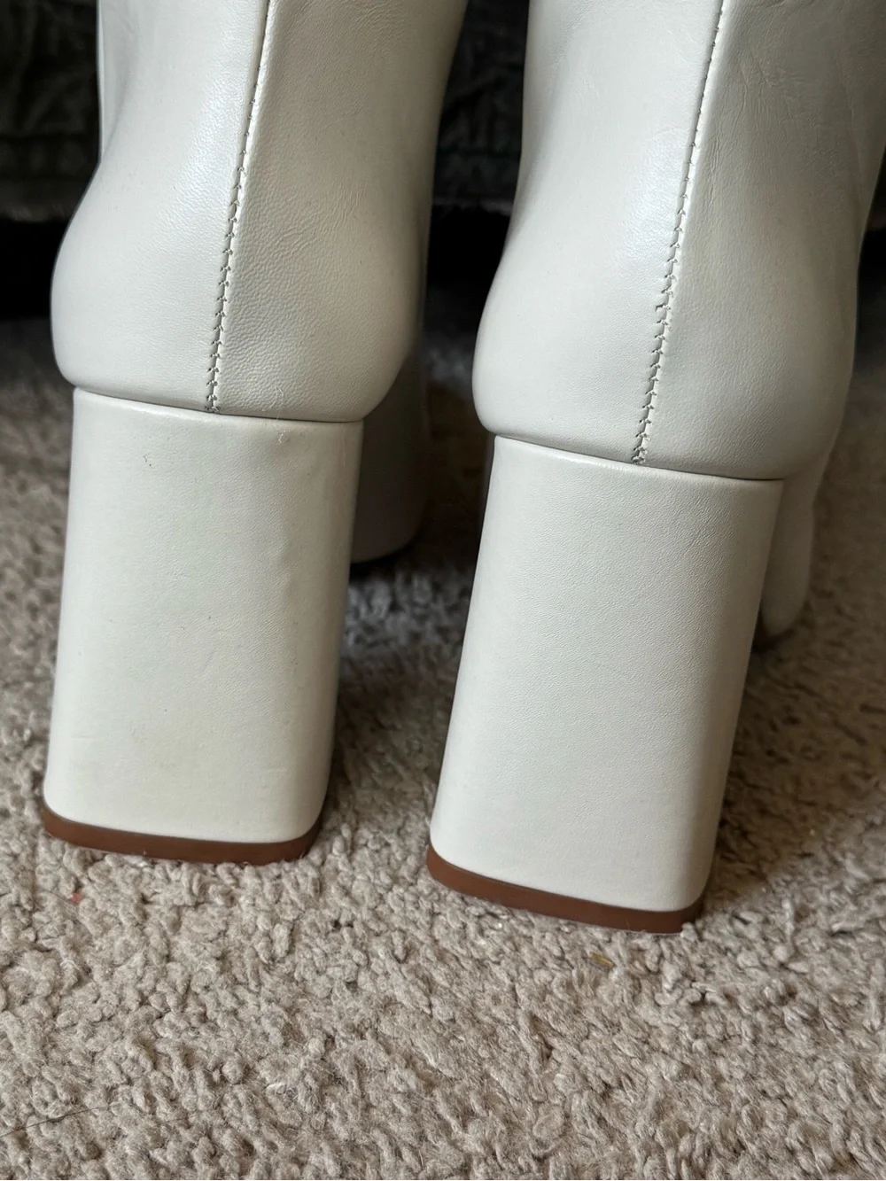 ZARA Women's Cream Knee-High Block Heel Boots